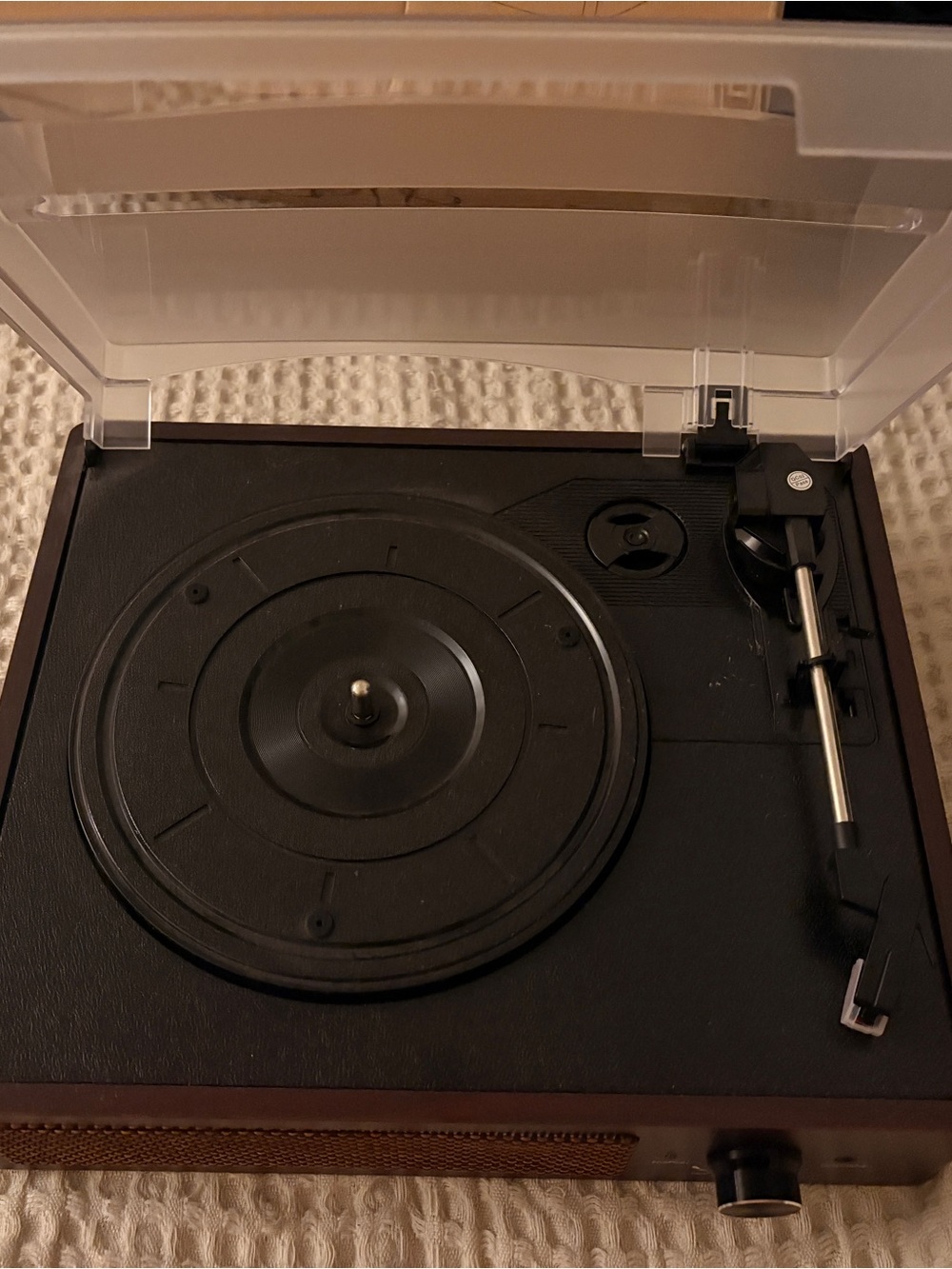Black Turntable Record Player with Dust Cover